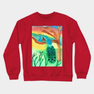 Purim Peacocks In a Garden, Watercolor Art Crewneck Sweatshirt